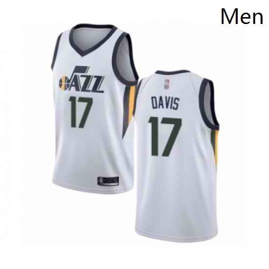 Mens Utah Jazz 17 Ed Davis Authentic White Basketball Jersey Association Edition
